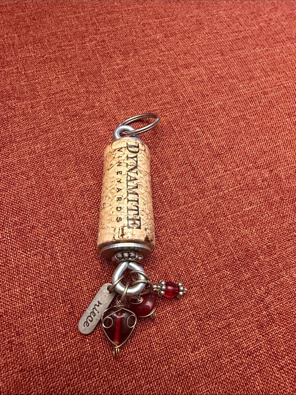 Wine Cork Charm Keychain with Red Glass Beads for your special niece!